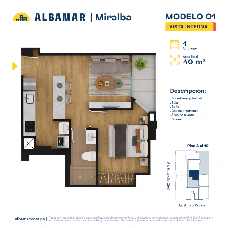 Plano del modelo TIPO 1 del proyecto Albamar | Miralba en Chorrillos