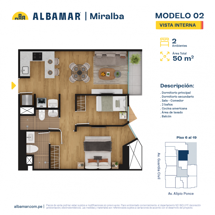 Plano del modelo TIPO 2 del proyecto Albamar | Miralba en Chorrillos