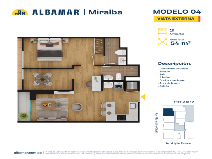 Plano del modelo TIPO 4 del proyecto Albamar | Miralba en Chorrillos