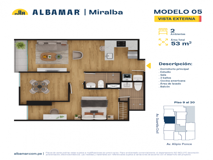 Plano del modelo TIPO 5 del proyecto Albamar | Miralba en Chorrillos