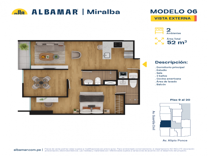 Plano del modelo TIPO 6 del proyecto Albamar | Miralba en Chorrillos