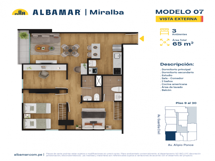 Plano del modelo TIPO 7 del proyecto Albamar | Miralba en Chorrillos