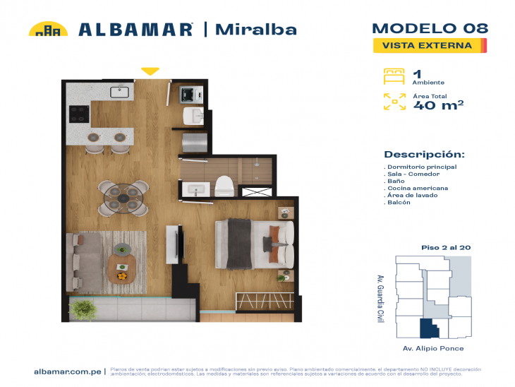 Plano del modelo TIPO 8 del proyecto Albamar | Miralba en Chorrillos