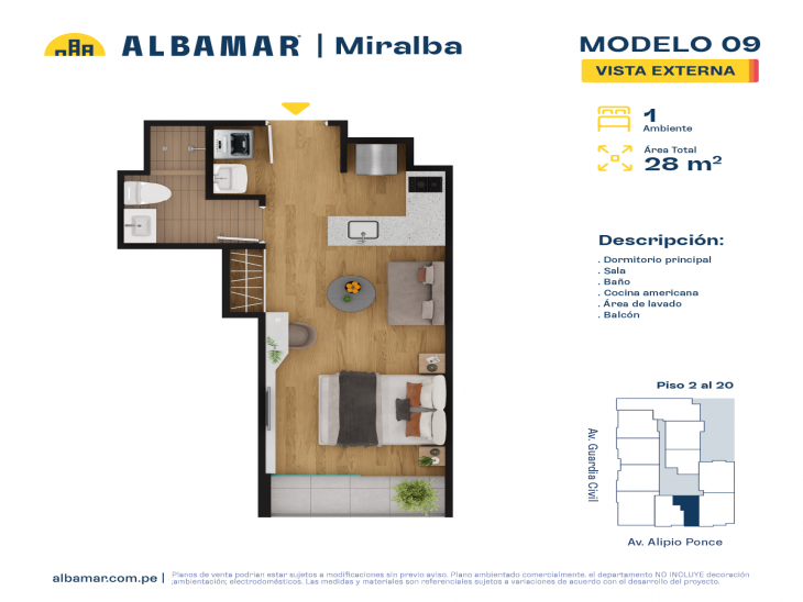 Plano del modelo TIPO 9 del proyecto Albamar | Miralba en Chorrillos