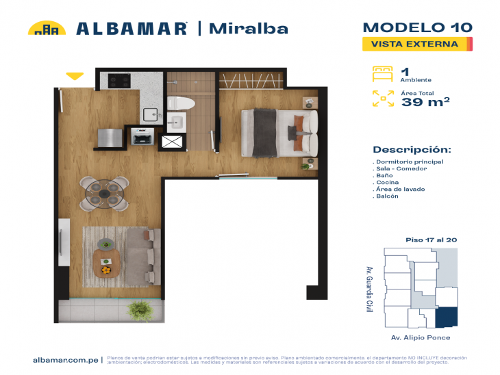 Plano del modelo TIPO 10C del proyecto Albamar | Miralba en Chorrillos