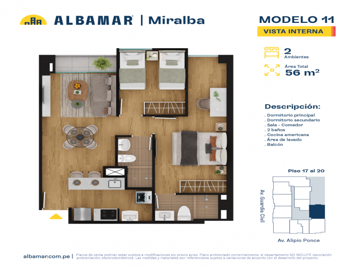 Plano del modelo TIPO 11 del proyecto Albamar | Miralba en Chorrillos