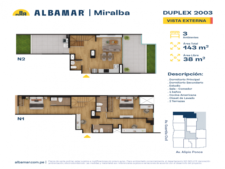 Plano del modelo TIPO 3C del proyecto Albamar | Miralba en Chorrillos