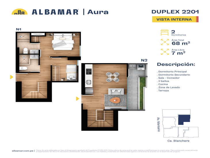 Plano del modelo TIPO 1I del proyecto Albamar | Aura en Surquillo