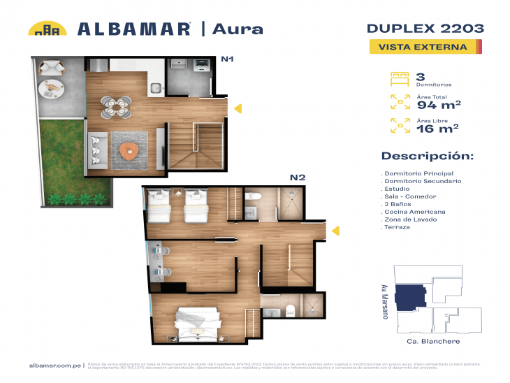 Plano del modelo TIPO 3K del proyecto Albamar | Aura en Surquillo