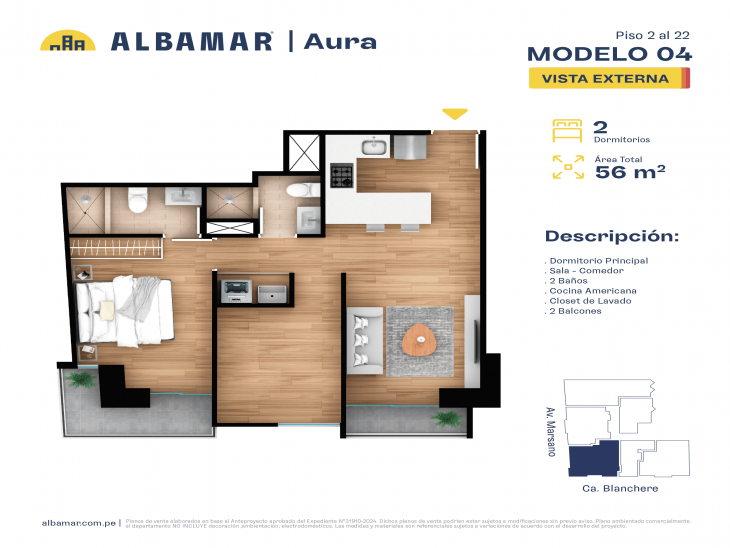 Plano del modelo TIPO 4D del proyecto Albamar | Aura en Surquillo