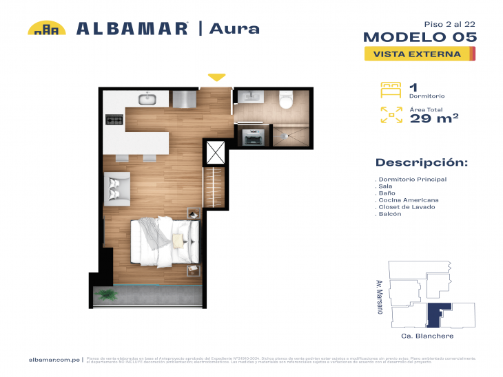 Plano del modelo TIPO 5E del proyecto Albamar | Aura en Surquillo