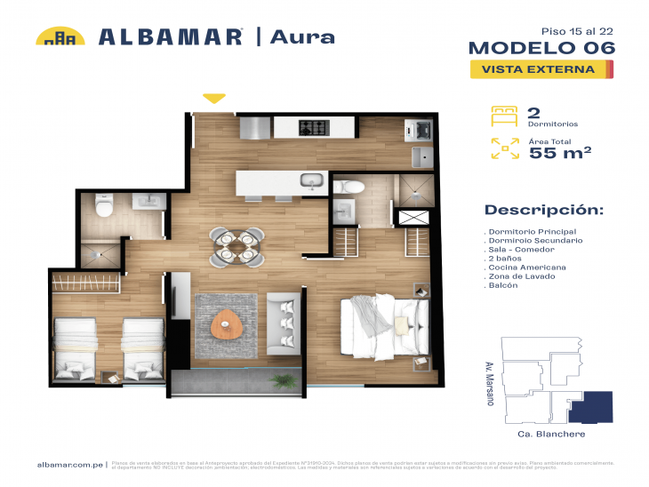 Plano del modelo TIPO 6F del proyecto Albamar | Aura en Surquillo