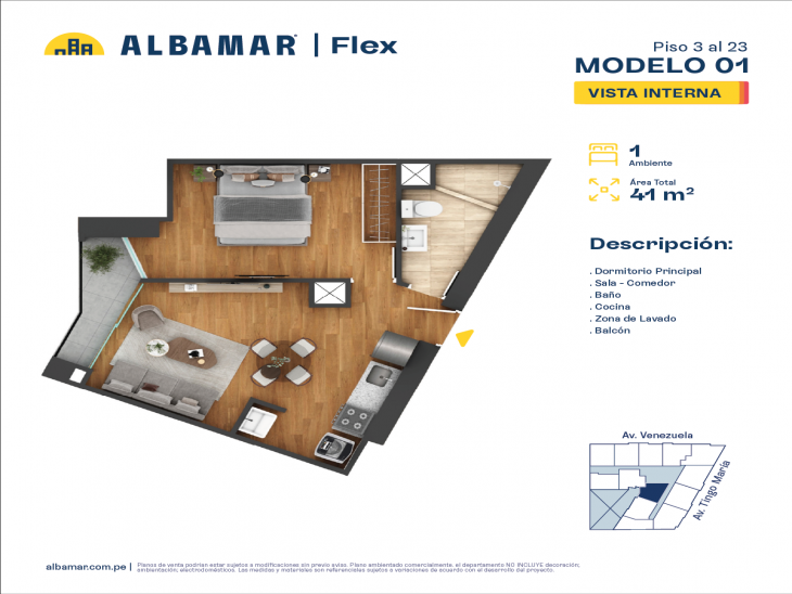 Plano del modelo Modelo 1 del proyecto Albamar | Flex en Cercado De Lima