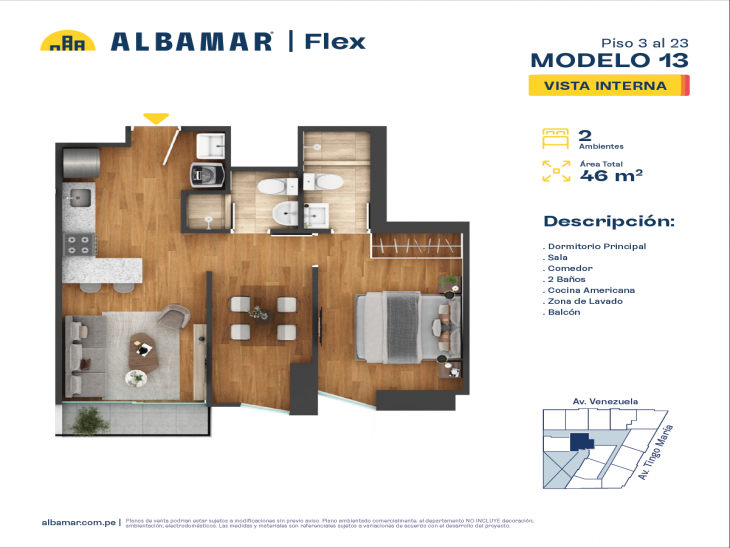 Plano del modelo Modelo 13 del proyecto Albamar | Flex en Cercado De Lima