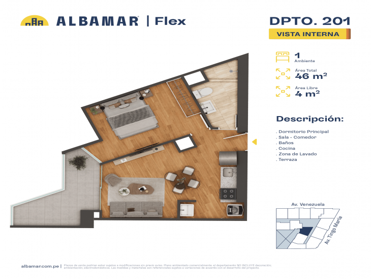 Plano del modelo Modelo 1A del proyecto Albamar | Flex en Cercado De Lima