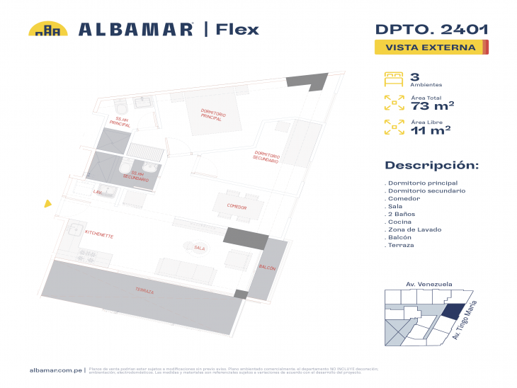 Plano del modelo Modelo 1B del proyecto Albamar | Flex en Cercado De Lima
