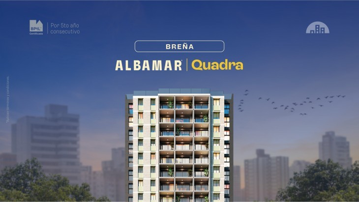 Fachada principal del proyecto Albamar | Quadra en Breña