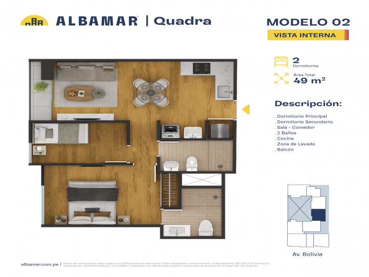 Plano del modelo 2C del proyecto Albamar | Quadra en Breña