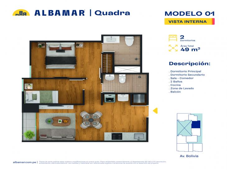 Plano del modelo 1B del proyecto Albamar | Quadra en Breña