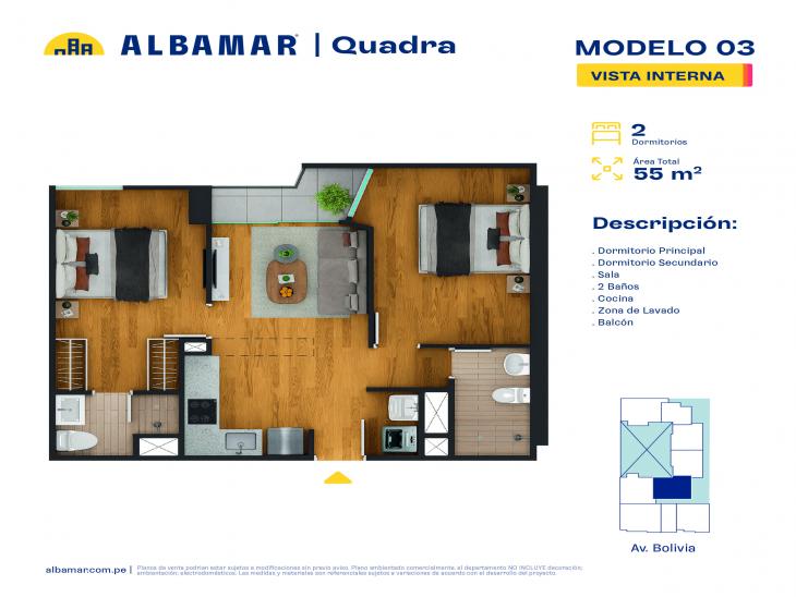 Plano del modelo 3G del proyecto Albamar | Quadra en Breña