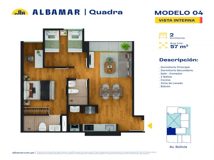 Plano del modelo 4I del proyecto Albamar | Quadra en Breña