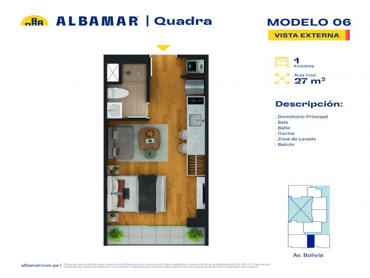 Plano del modelo 6K del proyecto Albamar | Quadra en Breña