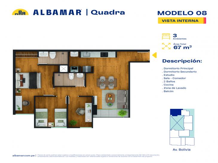 Plano del modelo 8O del proyecto Albamar | Quadra en Breña
