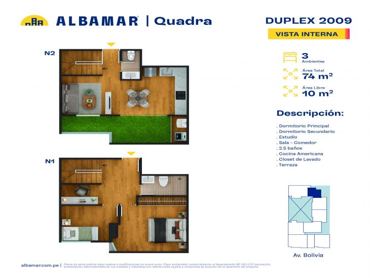 Plano del modelo 9R del proyecto Albamar | Quadra en Breña