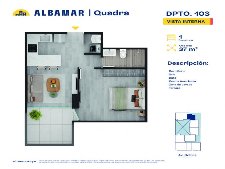 Plano del modelo 3F del proyecto Albamar | Quadra en Breña