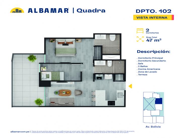 Plano del modelo 2C del proyecto Albamar | Quadra en Breña