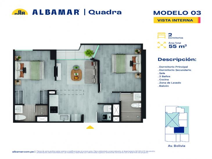 Plano del modelo 3G del proyecto Albamar | Quadra en Breña
