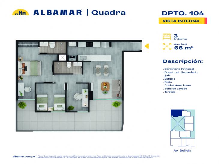 Plano del modelo 4H del proyecto Albamar | Quadra en Breña