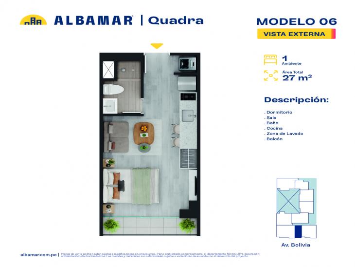 Plano del modelo 6K del proyecto Albamar | Quadra en Breña