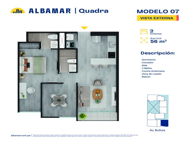 Plano del modelo 7M del proyecto Albamar | Quadra en Breña
