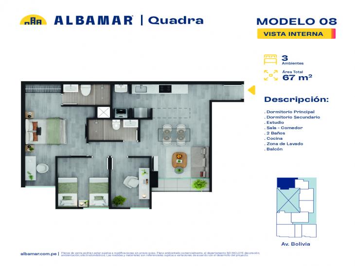 Plano del modelo 8O del proyecto Albamar | Quadra en Breña