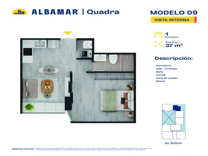Plano del modelo 9Q del proyecto Albamar | Quadra en Breña