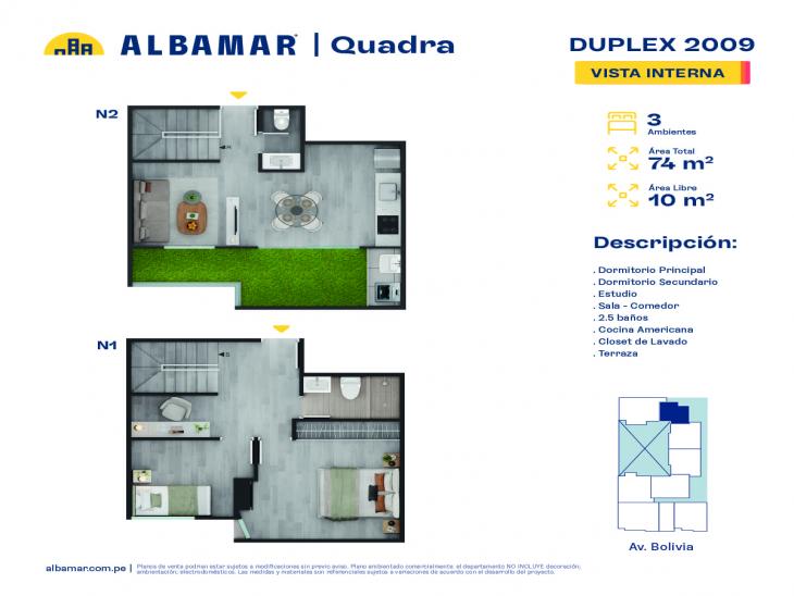 Plano del modelo 9R del proyecto Albamar | Quadra en Breña