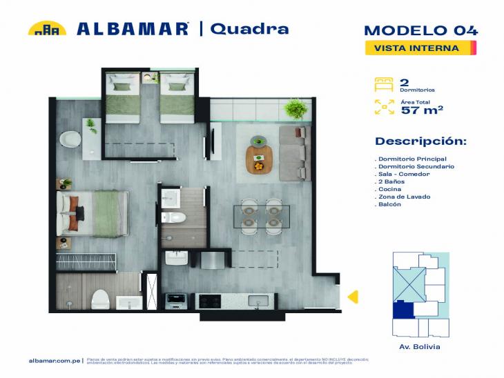 Plano del modelo 4I del proyecto Albamar | Quadra en Breña