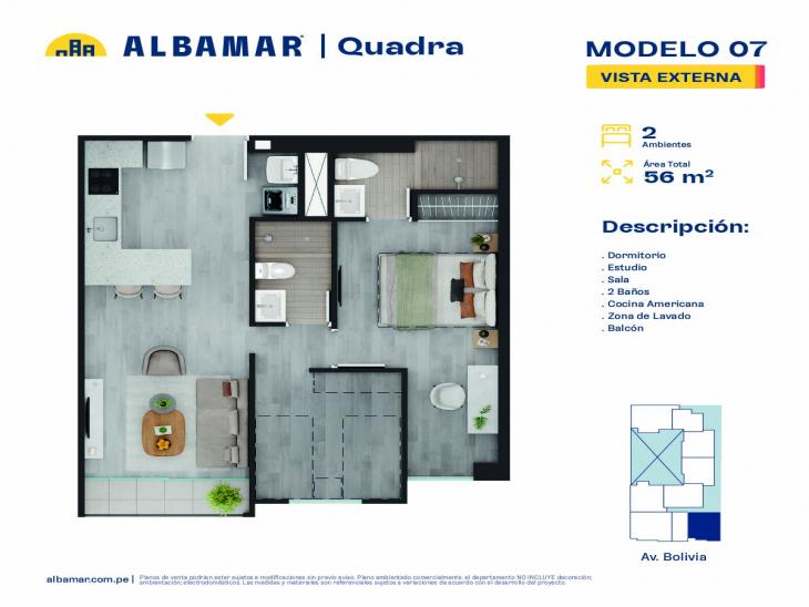 Plano del modelo 7M del proyecto Albamar | Quadra en Breña