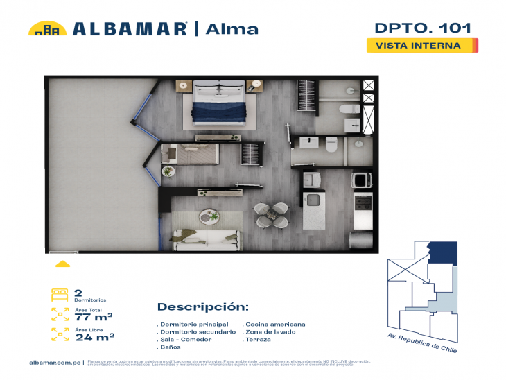 Plano del modelo Modelo 1A del proyecto Albamar | Alma en Jesus Maria