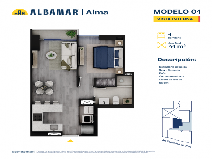 Plano del modelo Modelo 1 del proyecto Albamar | Alma en Jesus Maria