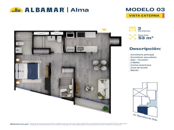 Plano del modelo Modelo 3 del proyecto Albamar | Alma en Jesus Maria