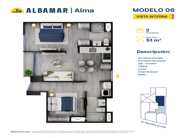 Plano del modelo Modelo 6 del proyecto Albamar | Alma en Jesus Maria