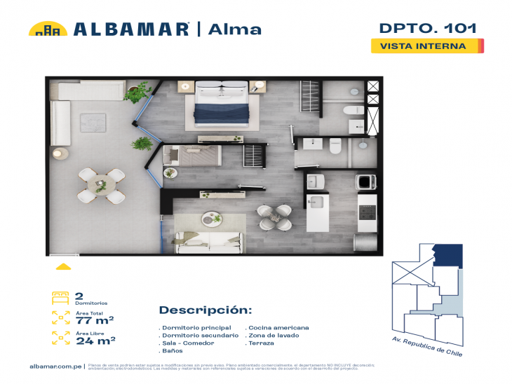 Plano del modelo Modelo 1A del proyecto Albamar | Alma en Jesus Maria