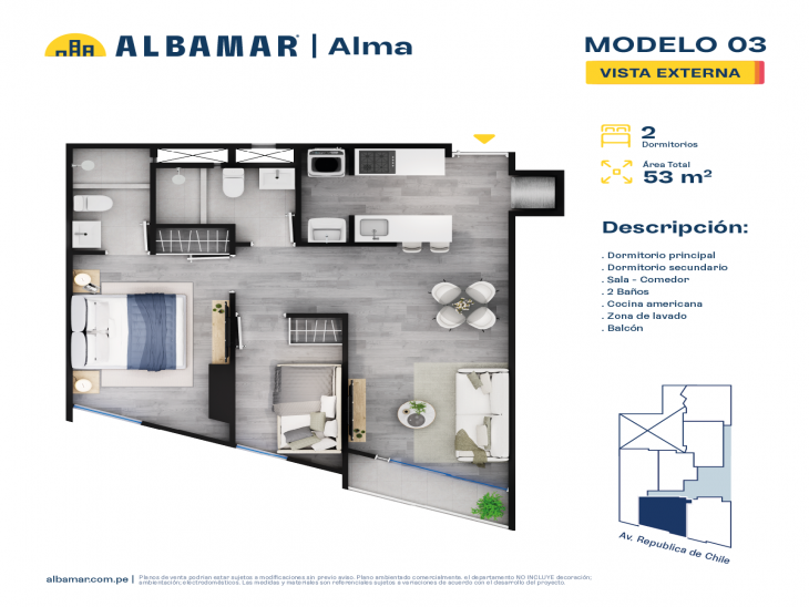 Plano del modelo Modelo 3 del proyecto Albamar | Alma en Jesus Maria