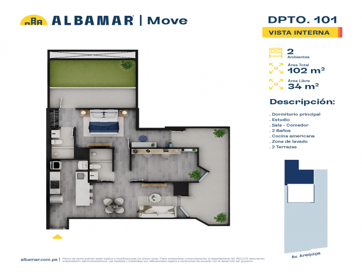 Plano del modelo Modelo 1A del proyecto Albamar | Move en Miraflores