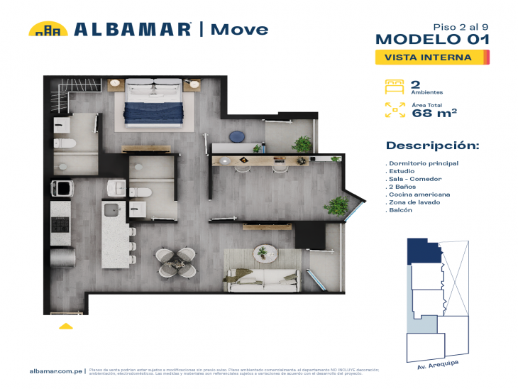 Plano del modelo Modelo 1 del proyecto Albamar | Move en Miraflores