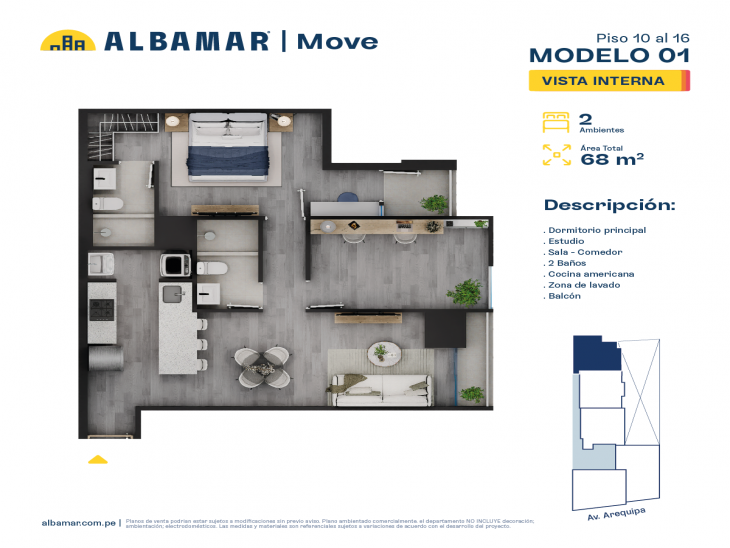 Plano del modelo Modelo 1B del proyecto Albamar | Move en Miraflores