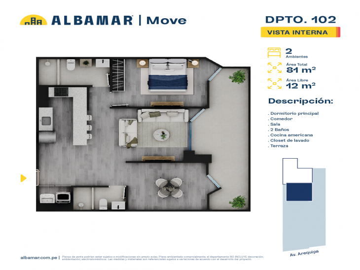 Plano del modelo Modelo 2A del proyecto Albamar | Move en Miraflores
