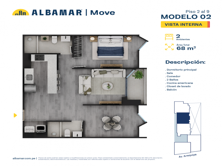 Plano del modelo Modelo 2 del proyecto Albamar | Move en Miraflores
